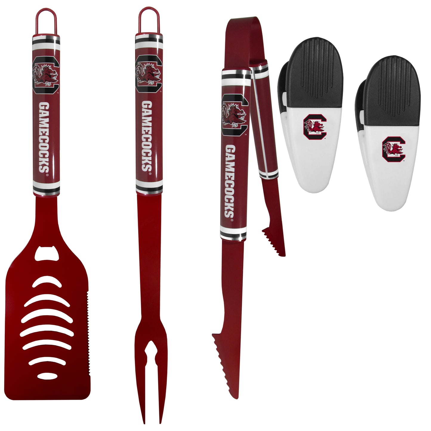 S. Carolina Gamecocks 3 pc Logo BBQ Tools w/Chip Clips