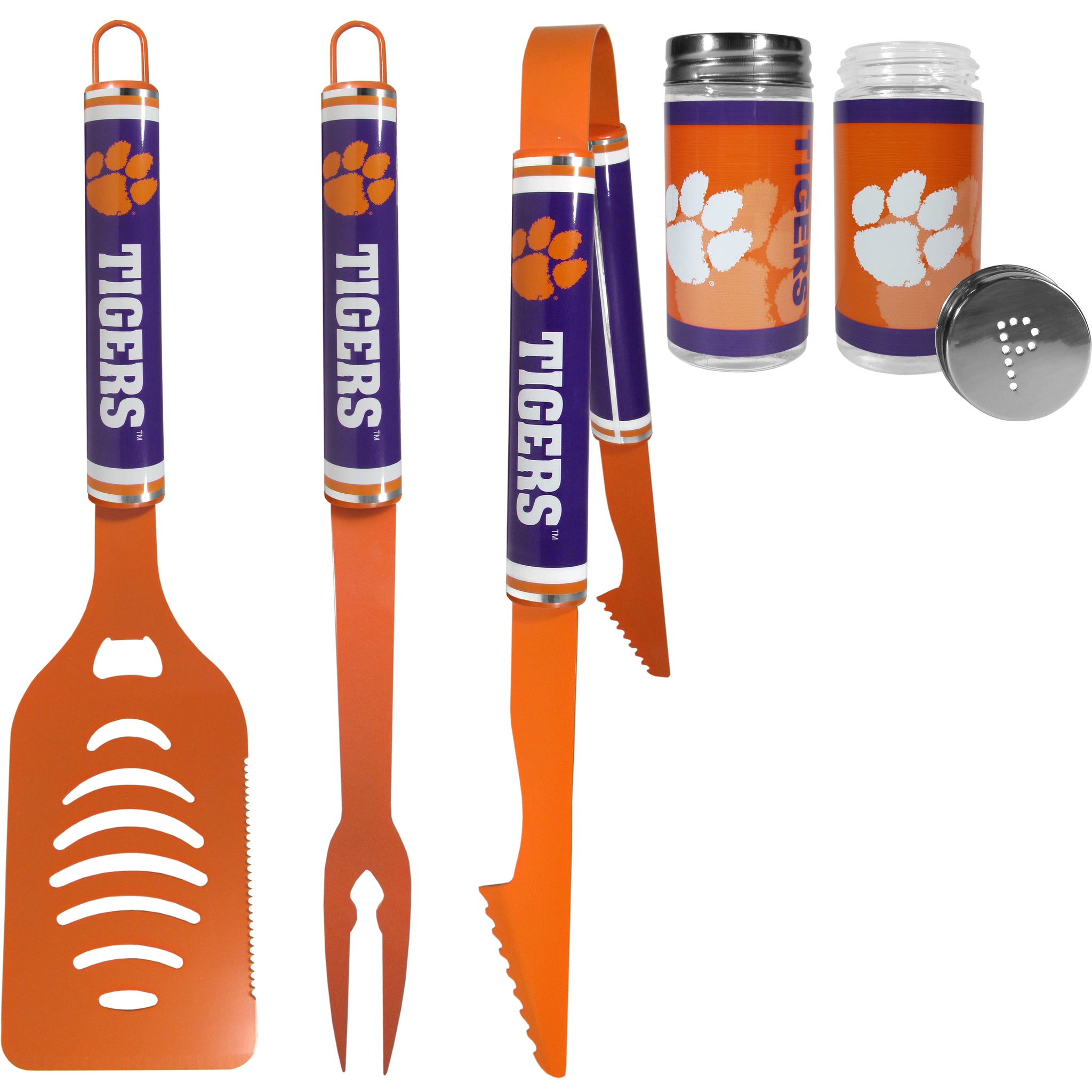 Clemson Tigers 3 pc Logo BBQ Tools w/Shakers