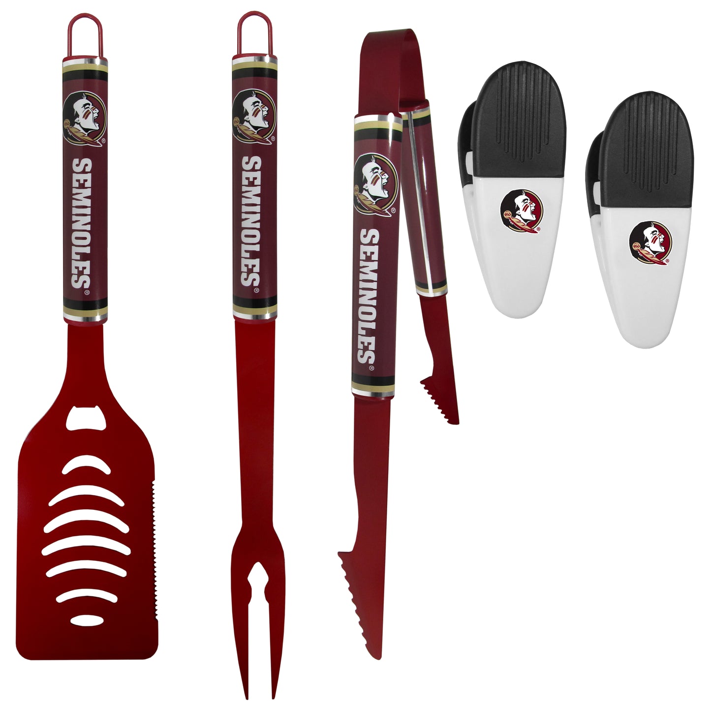 Florida St. Seminoles 3 pc Logo BBQ Tools w/Chip Clips