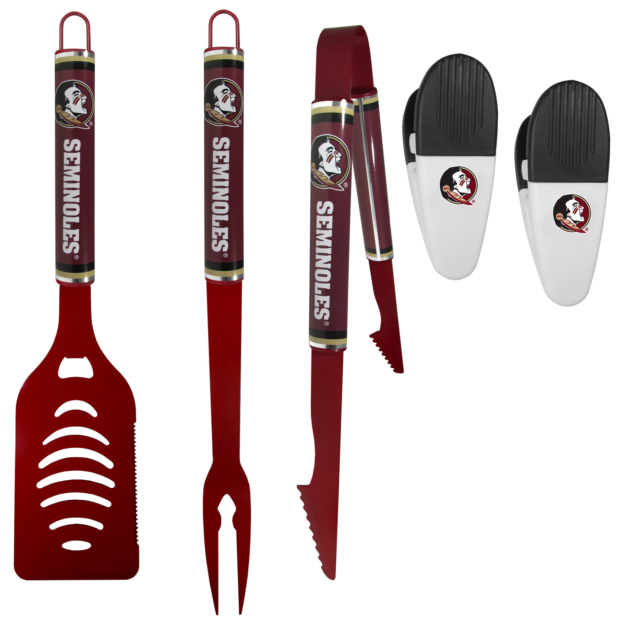 Florida St. Seminoles 3 pc Logo BBQ Tools w/Chip Clips