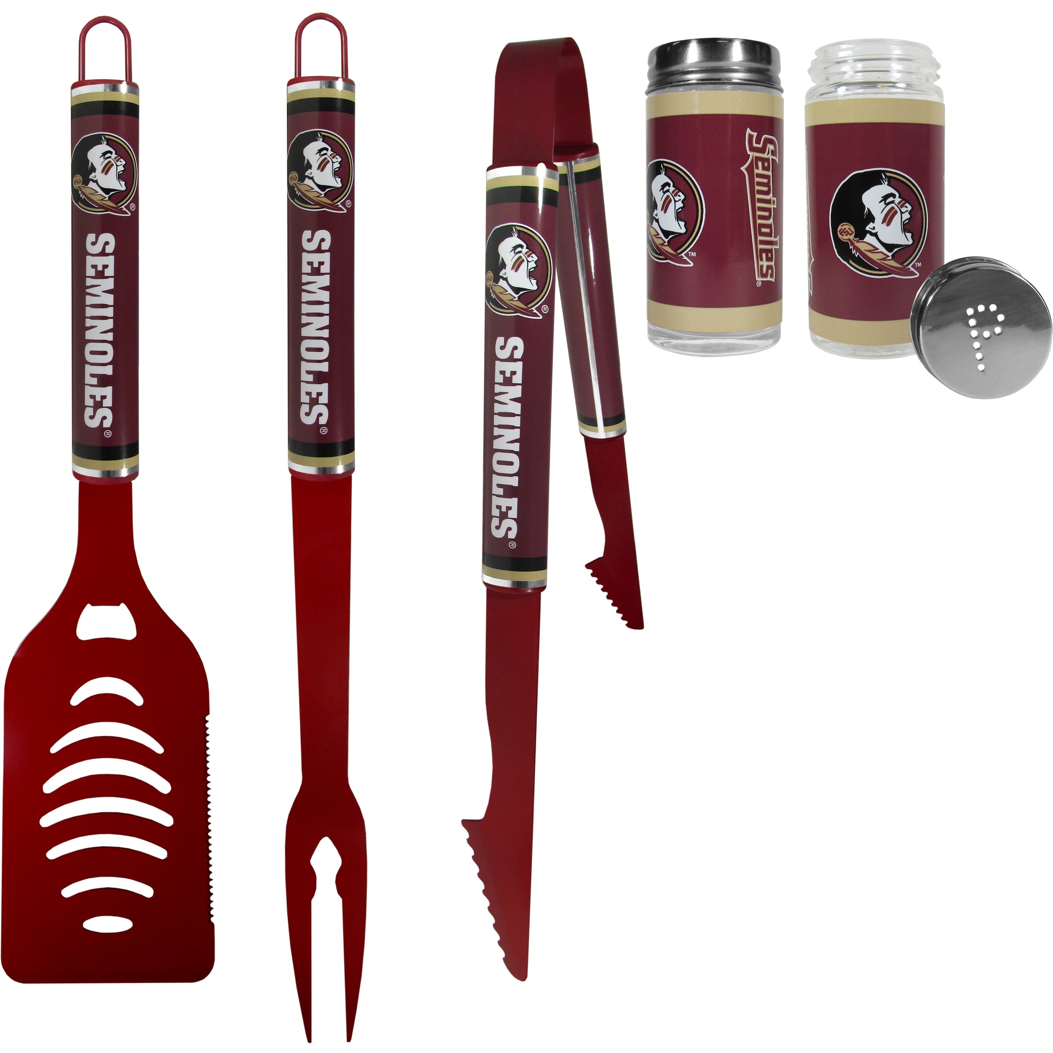 Florida St. Seminoles 3 pc Logo BBQ Tools w/Shakers