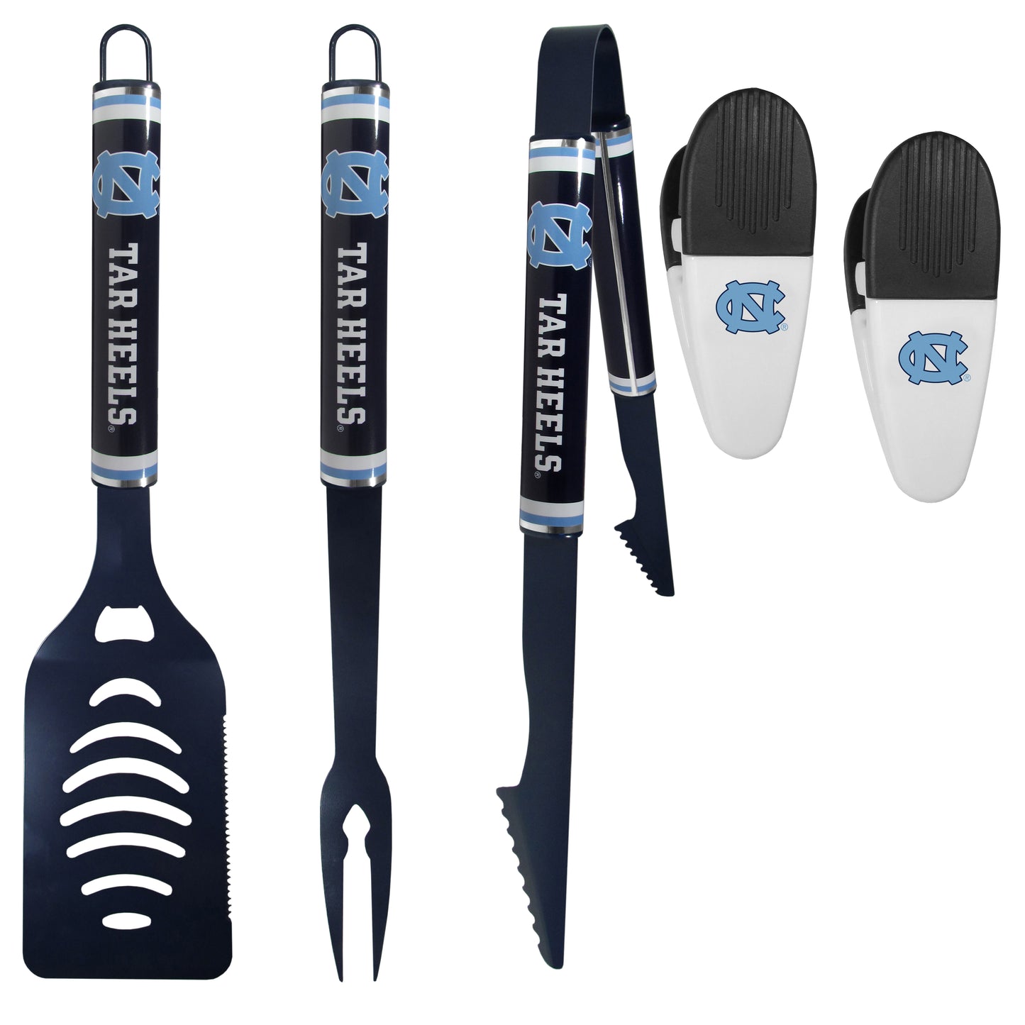 N. Carolina Tar Heels 3 pc Logo BBQ Tools w/Chip Clips