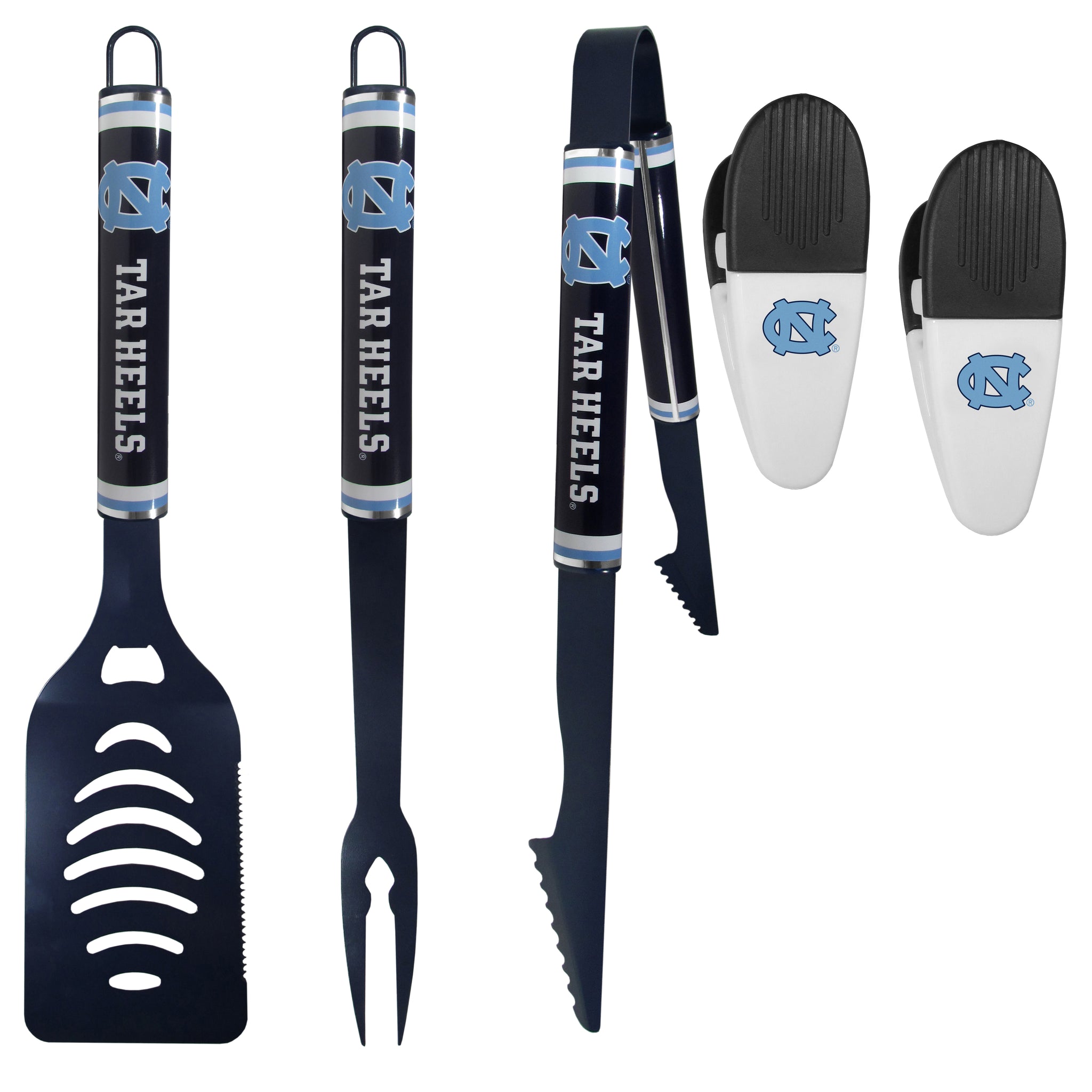N. Carolina Tar Heels 3 pc Logo BBQ Tools w/Chip Clips