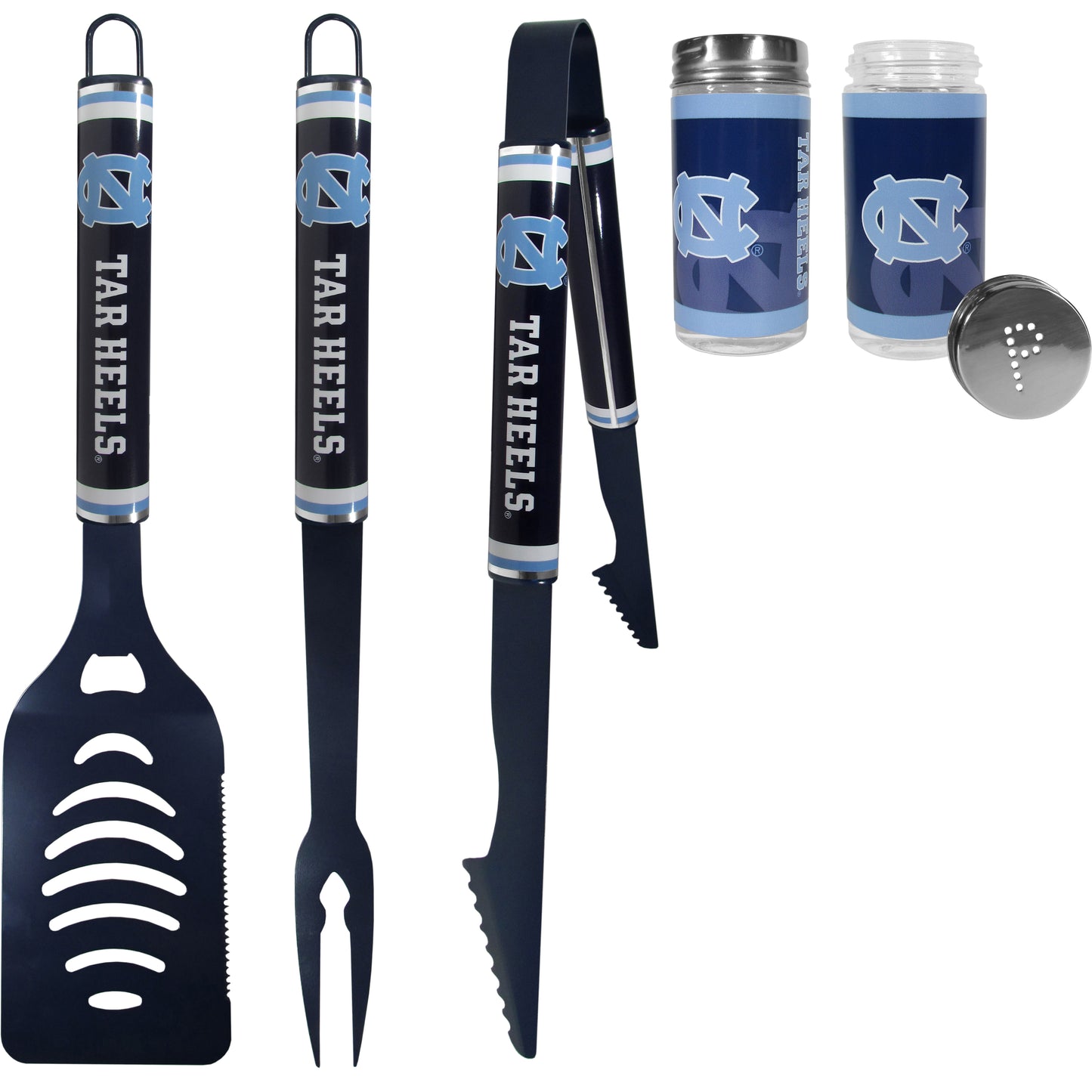 N. Carolina Tar Heels 3 pc Logo BBQ Tools w/Shakers