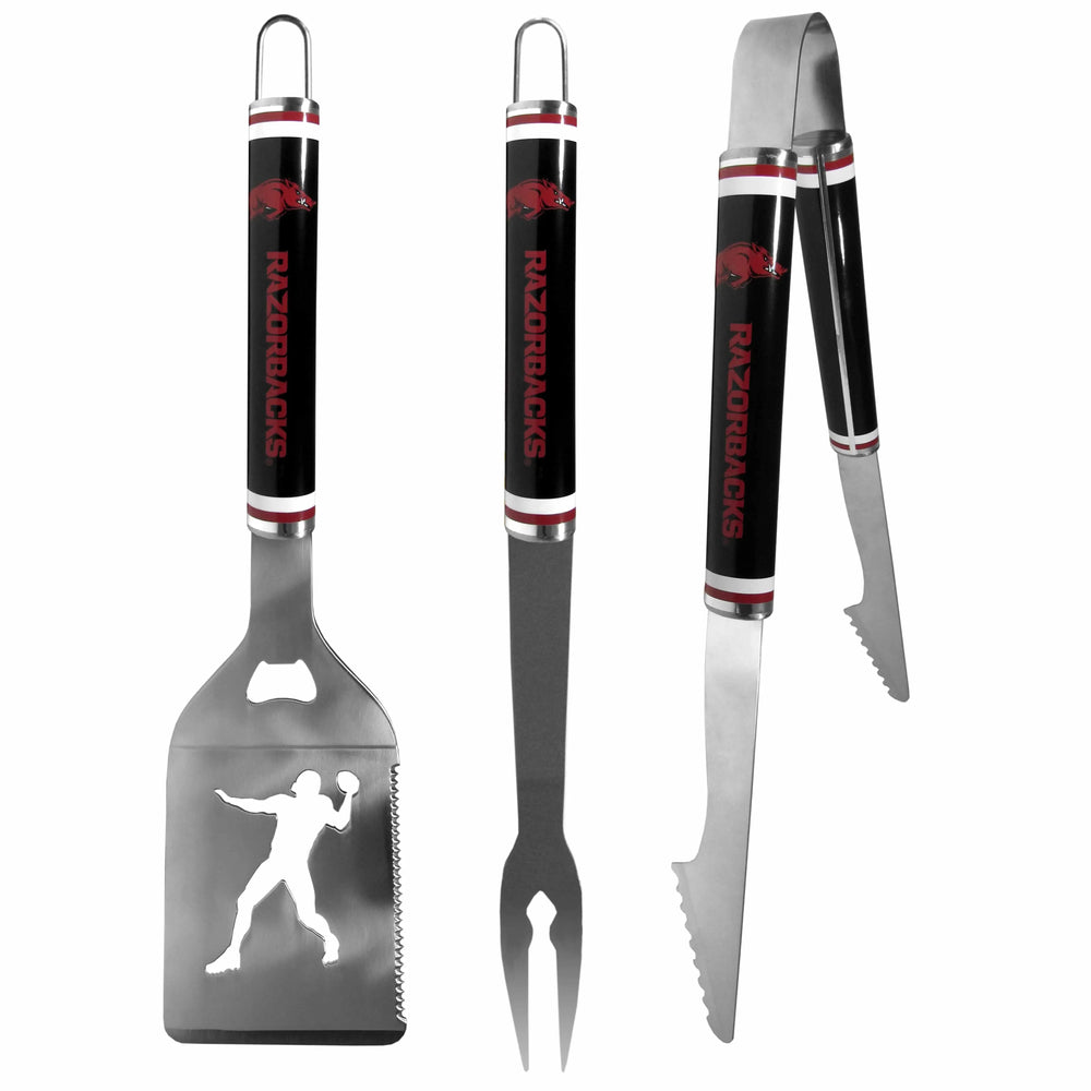 Arkansas Razorbacks 3 pc Steel BBQ Tool Set - Arkansas Razorbacks