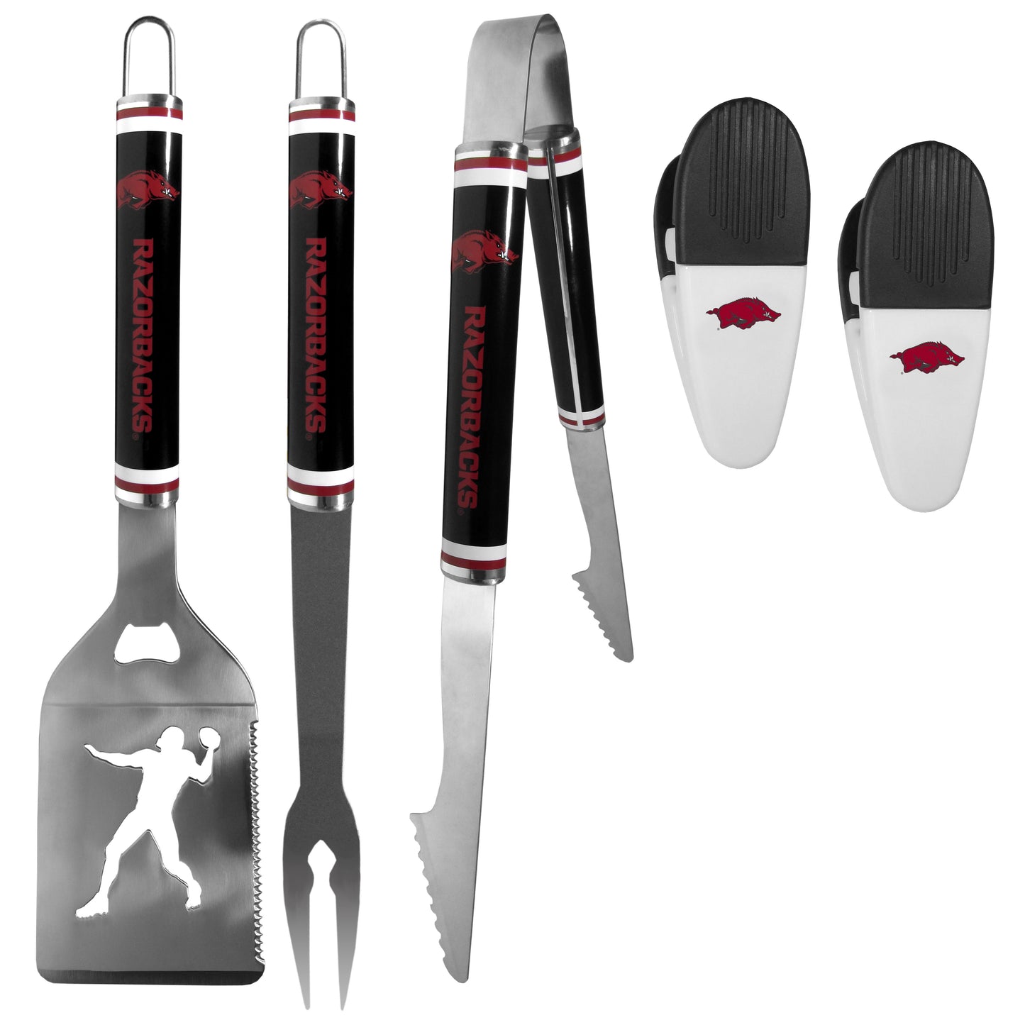Arkansas Razorbacks 3 pc Steel Logo BBQ Tools w/Chip Clips