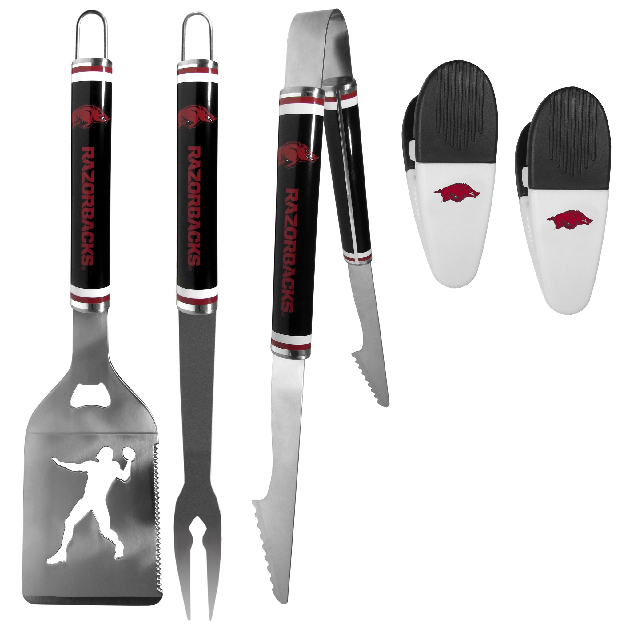 Arkansas Razorbacks 3 pc Steel Logo BBQ Tools w/Chip Clips