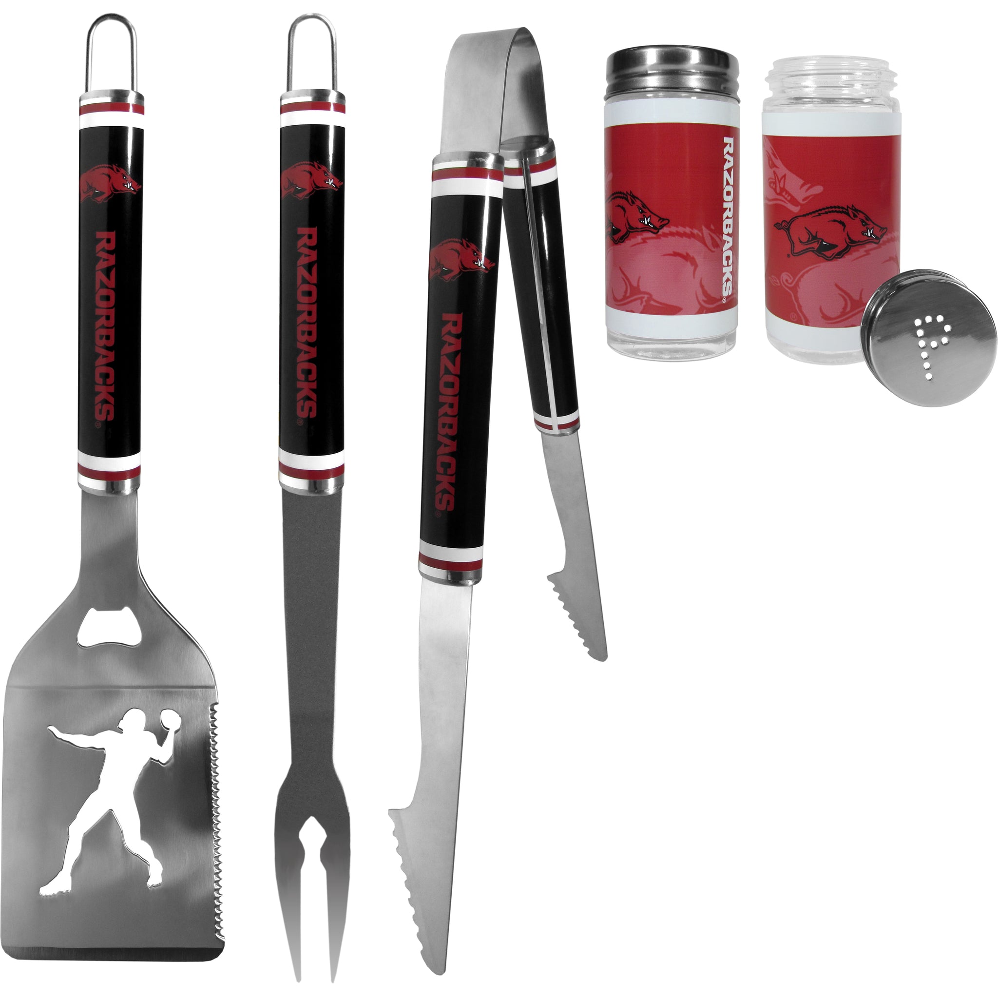 Arkansas Razorbacks 3 pc Steel Logo BBQ Tools w/Shakers