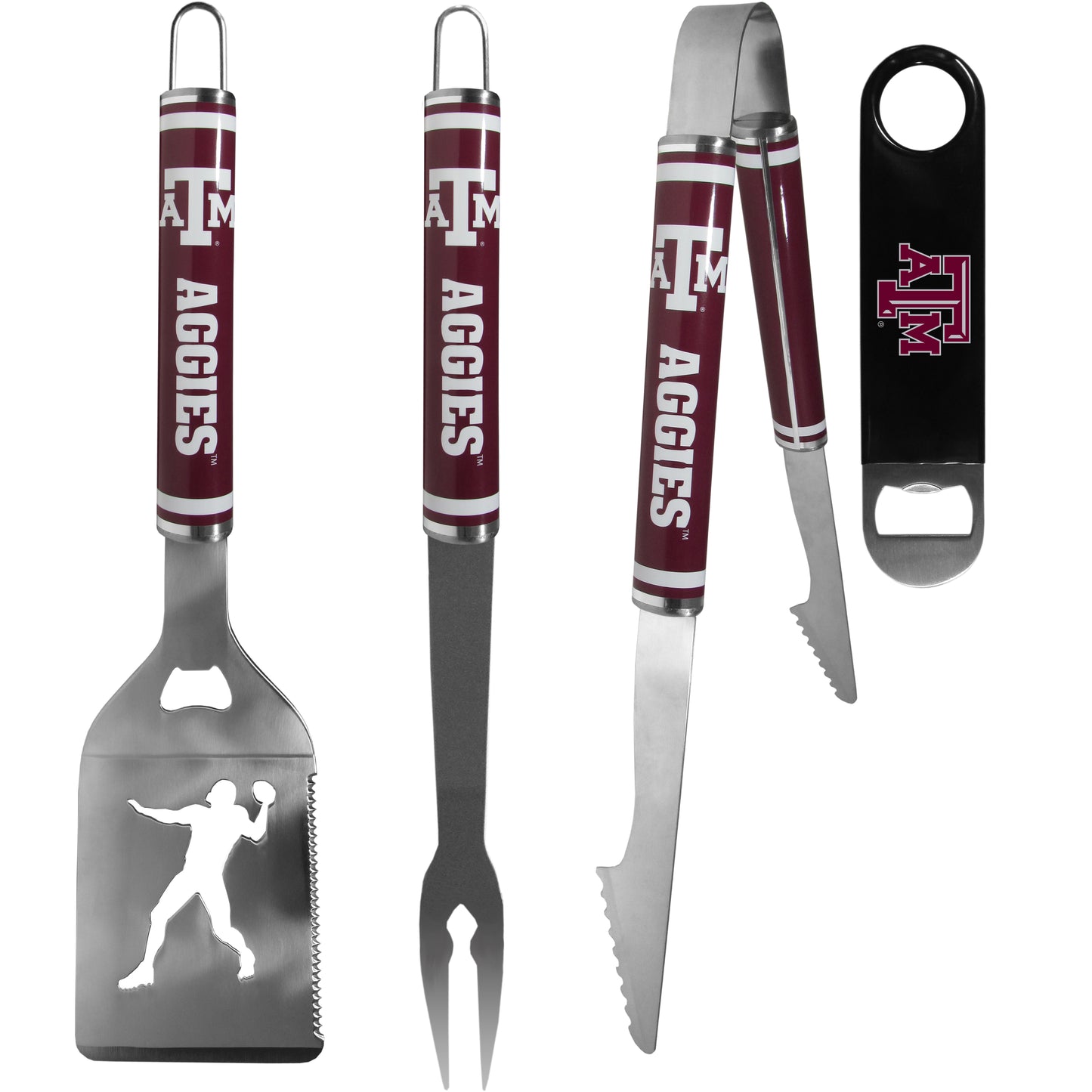 Texas A & M Aggies 3 pc Steel Logo BBQ Tools w/Bottle Opener