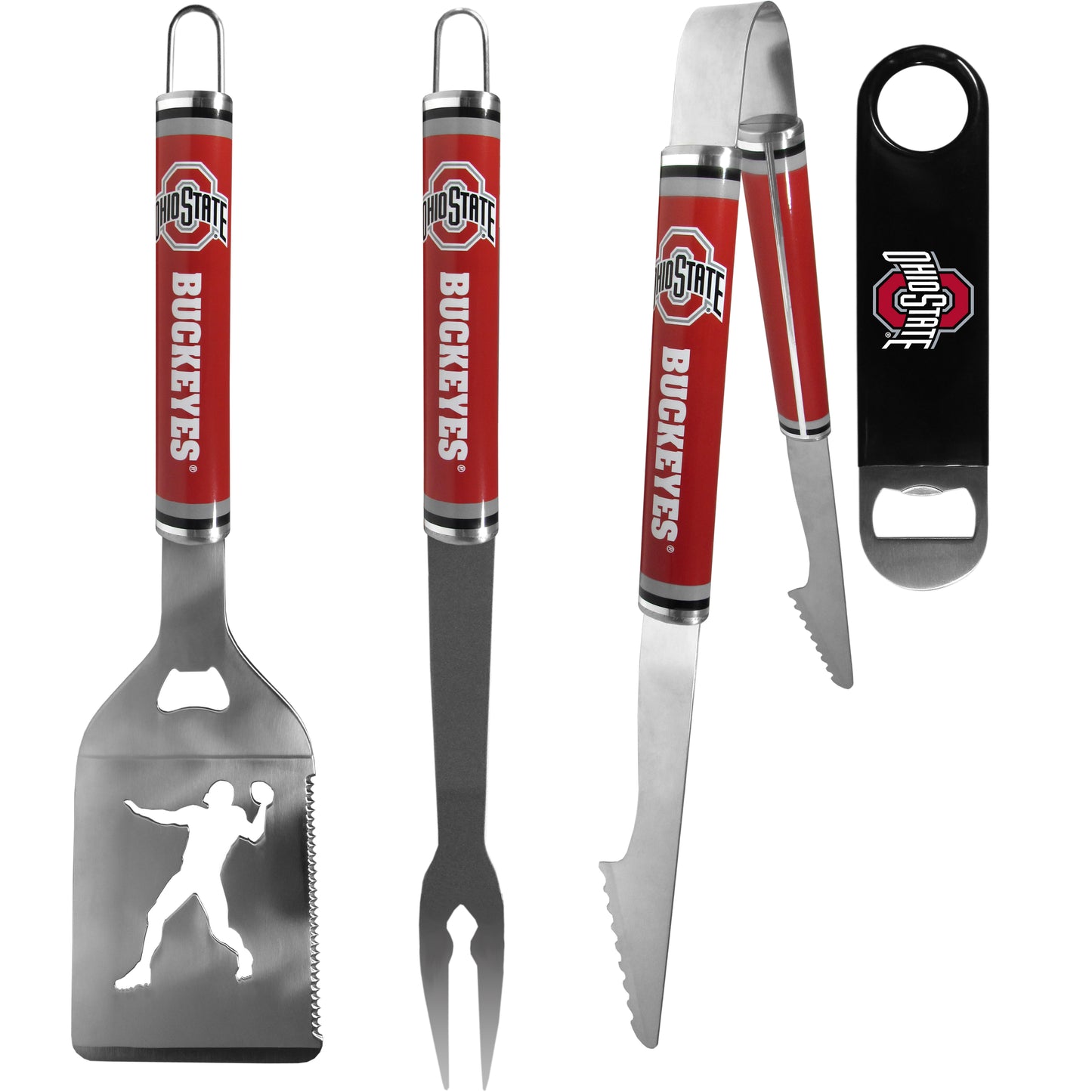 Ohio St. Buckeyes 3 pc Steel Logo BBQ Tools w/Bottle Opener
