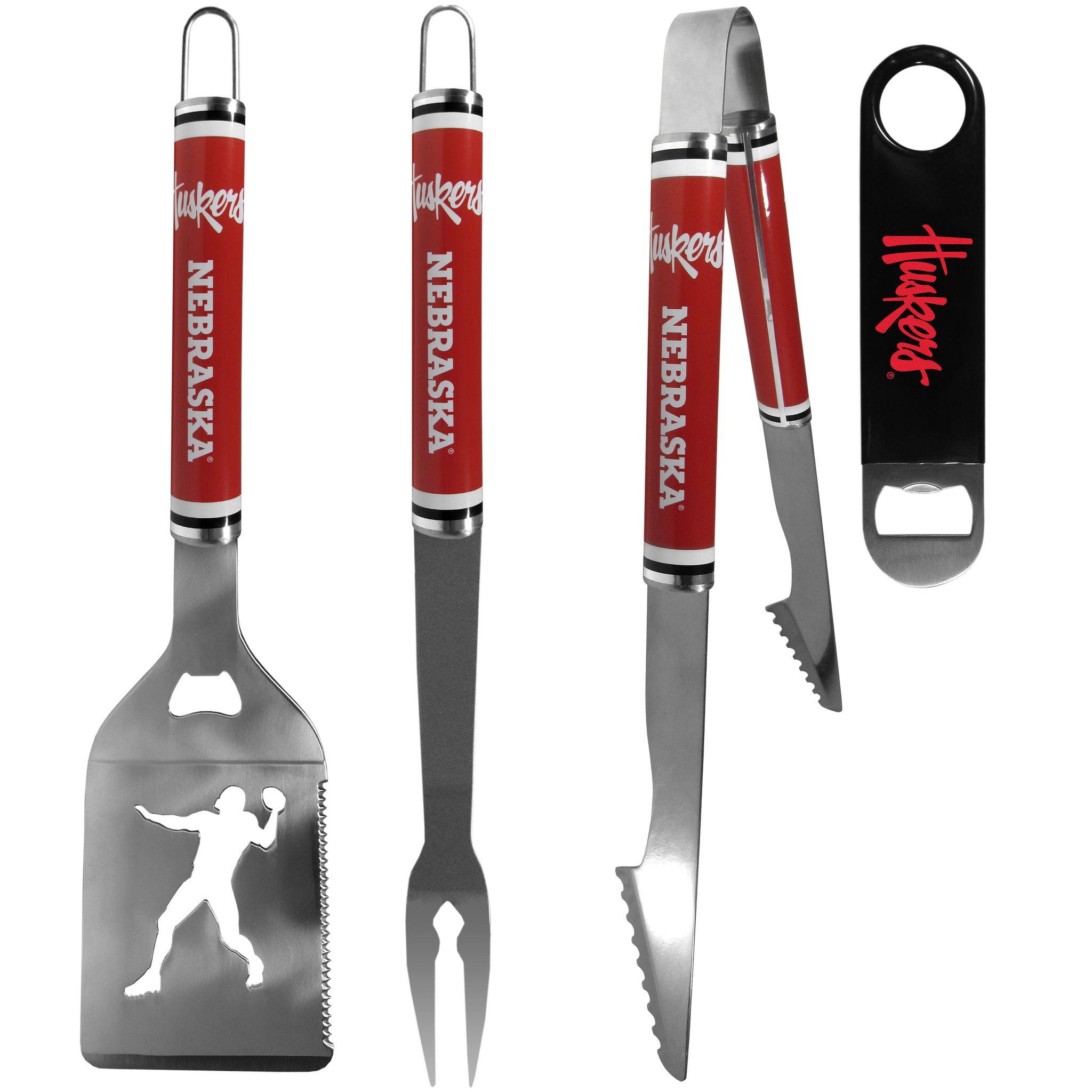 Nebraska Cornhuskers 3 pc Steel Logo BBQ Tools w/Bottle Opener