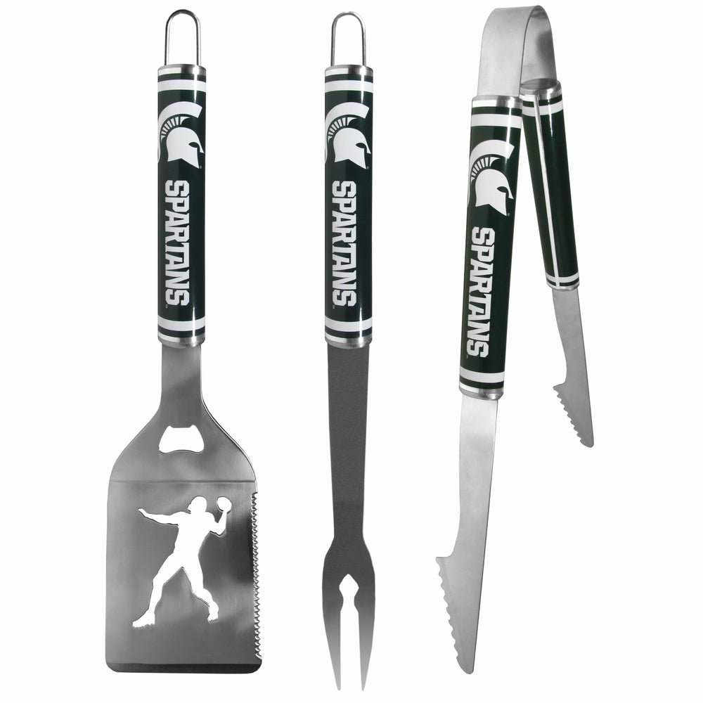 Michigan St. Spartans 3 pc Steel BBQ Tool Set - Michigan St. Spartans