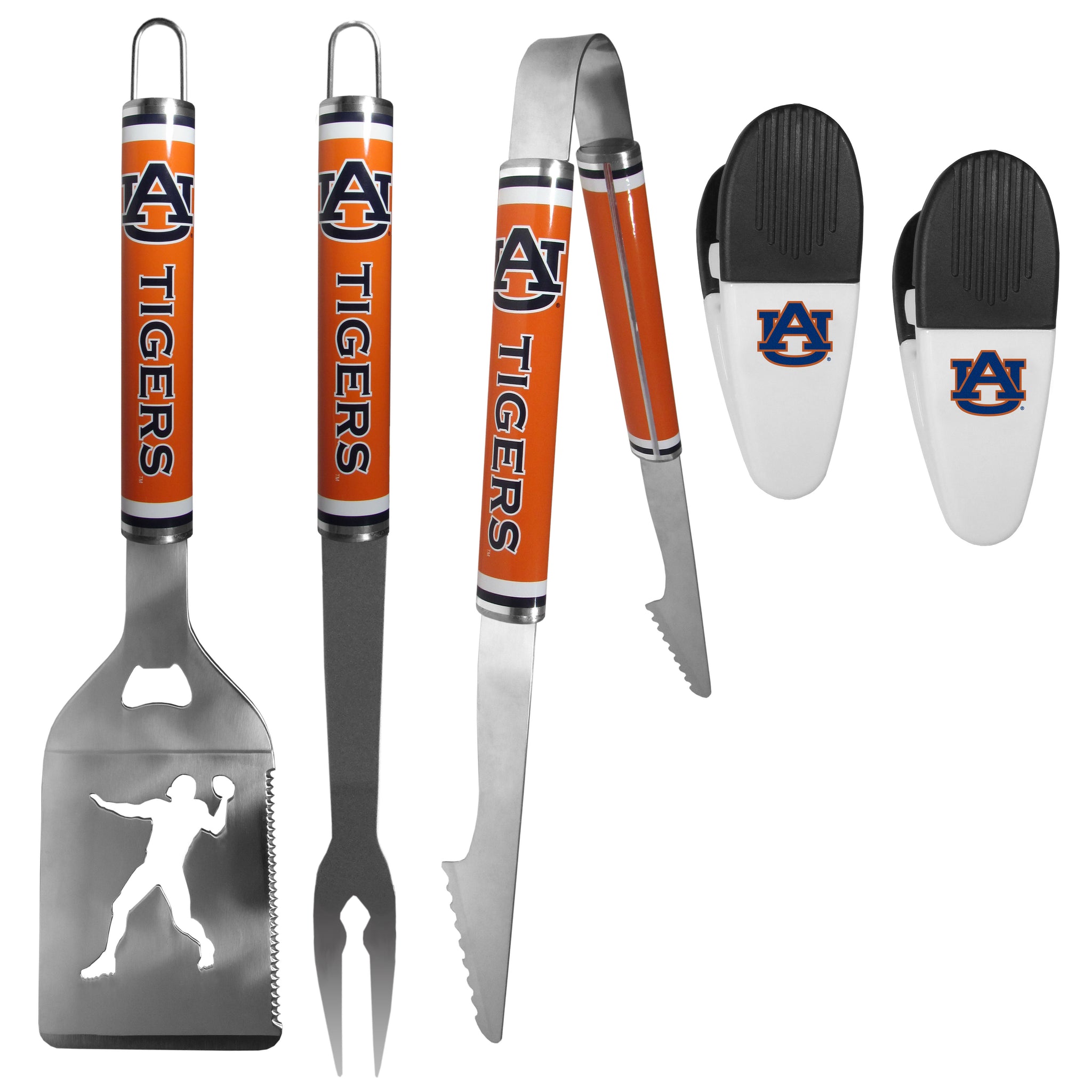 Auburn Tigers 3 pc Steel Logo BBQ Tools w/Chip Clips