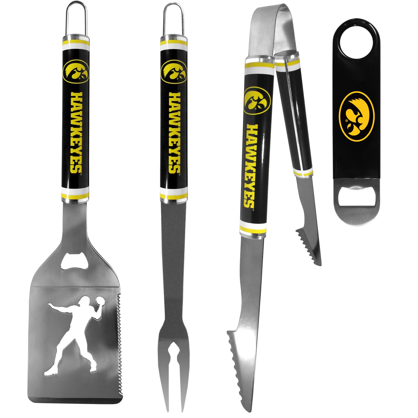 Iowa Hawkeyes 3 pc Steel Logo BBQ Tools w/Bottle Opener