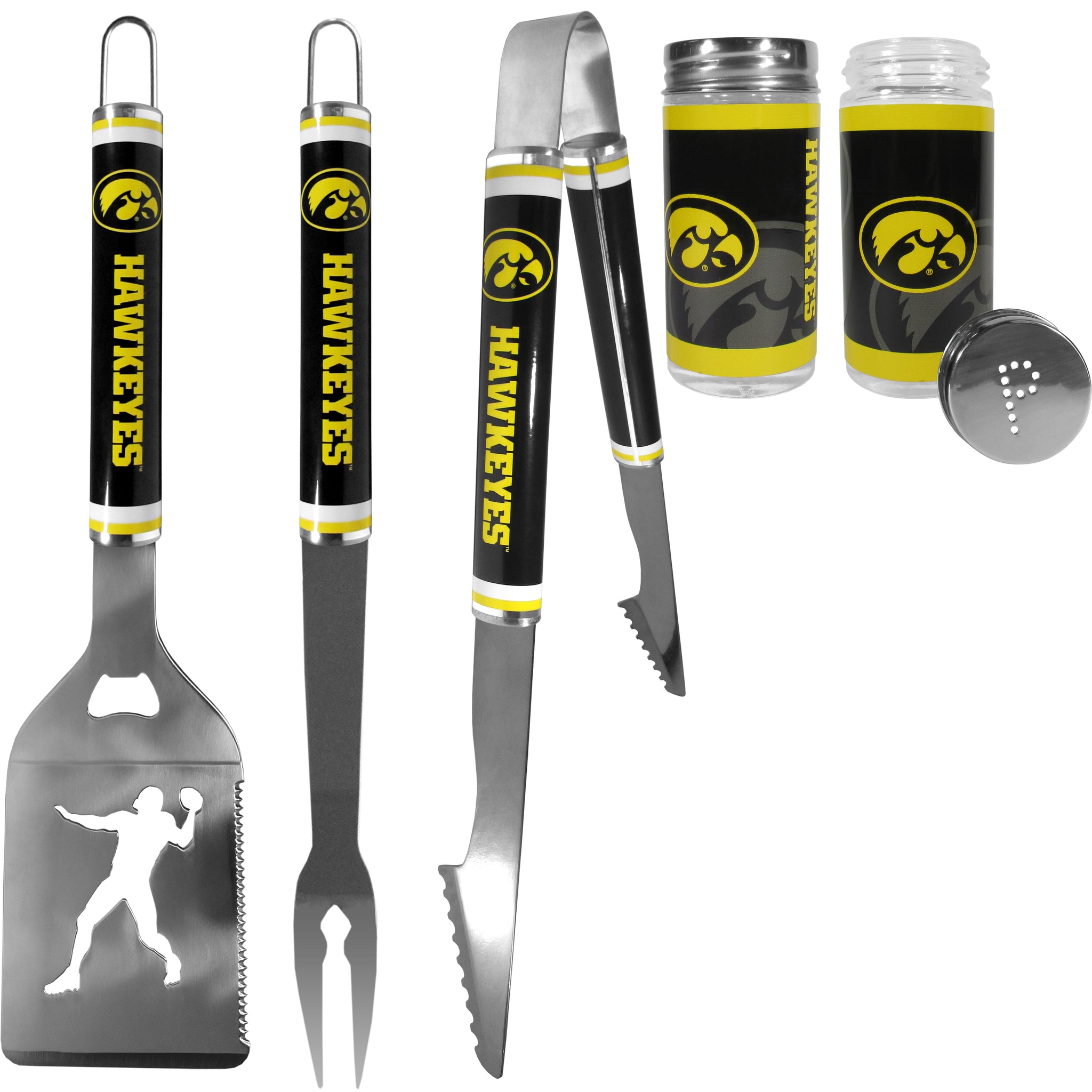 Iowa Hawkeyes 3 pc Steel Logo BBQ Tools w/Shakers