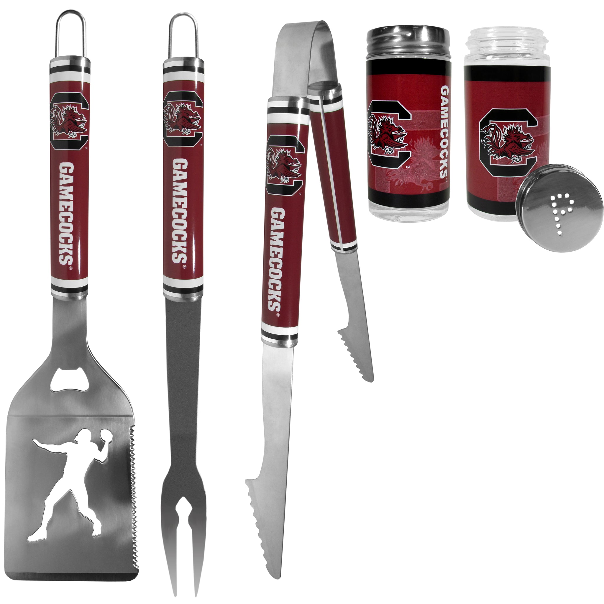 S. Carolina Gamecocks 3 pc Steel Logo BBQ Tools w/Shakers