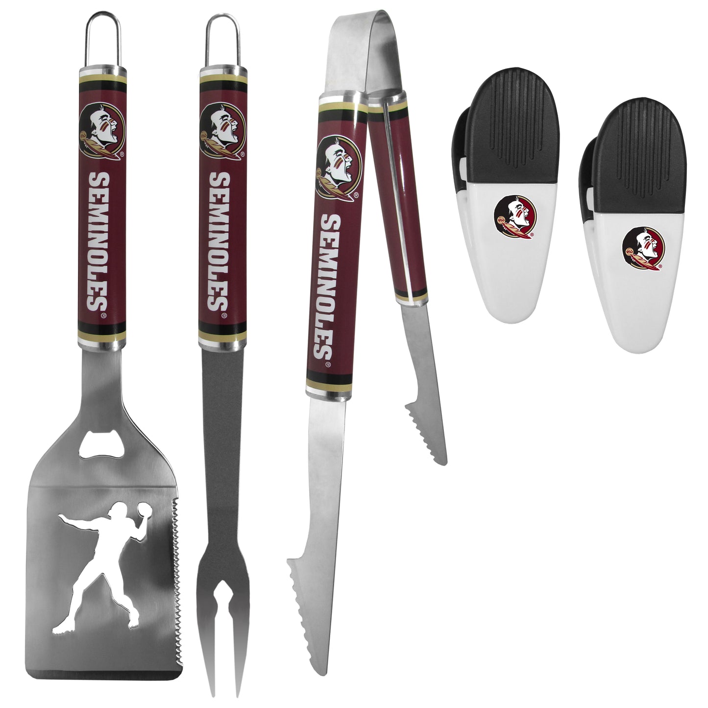 Florida St. Seminoles 3 pc Steel Logo BBQ Tools w/Chip Clips