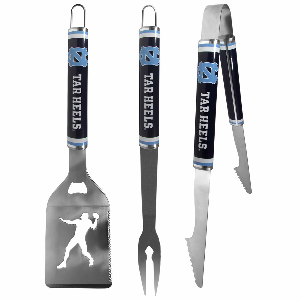 N. Carolina Tar Heels 3 pc Steel BBQ Tool Set - N. Carolina Tar Heels