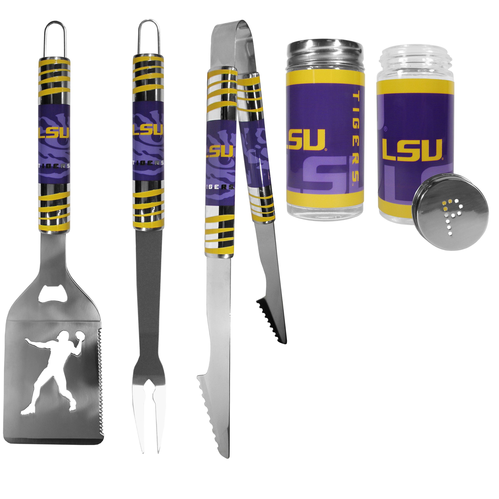 LSU Tigers 3pc Tailgate BBQ Tools w/Shakers