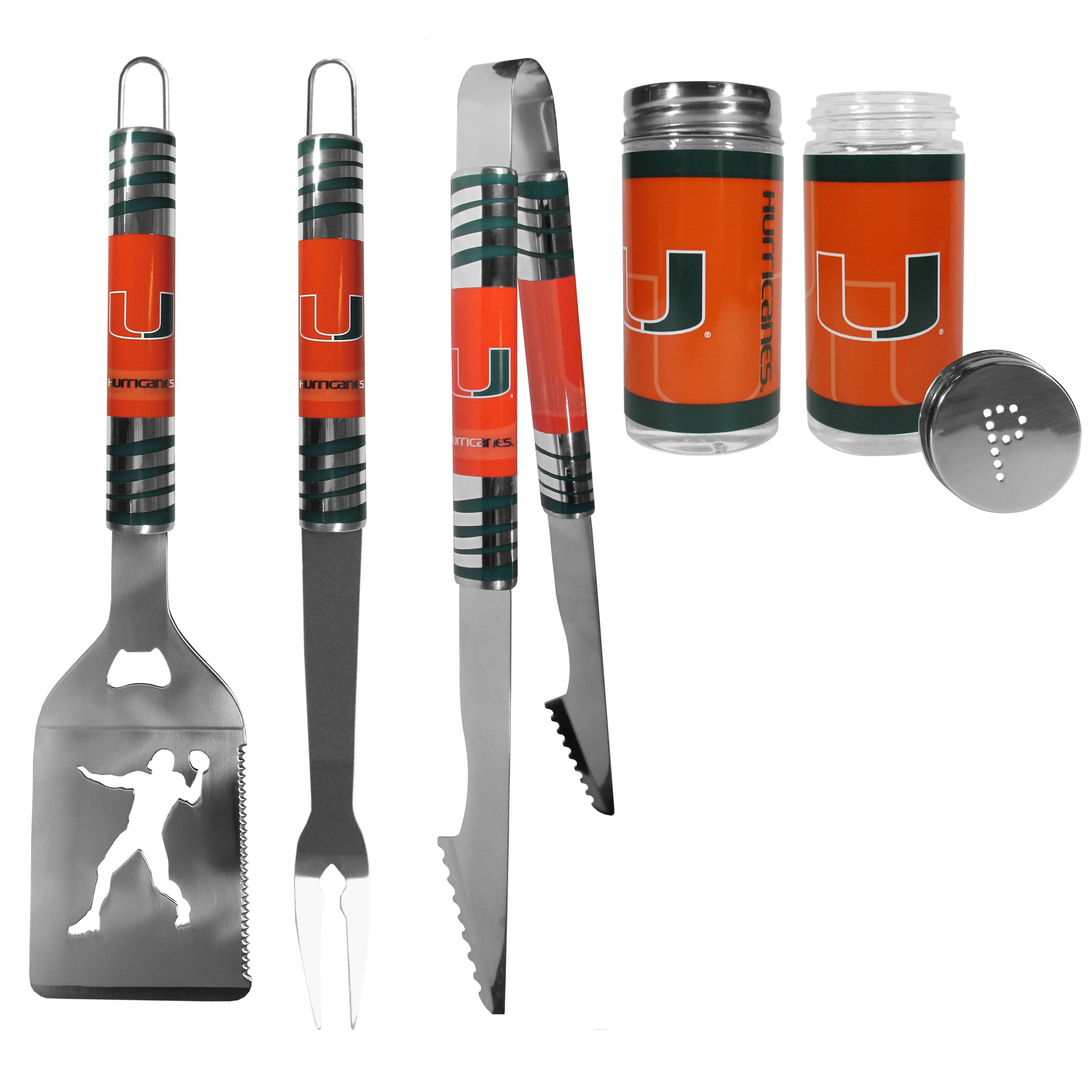 Miami Hurricanes 3pc Tailgate BBQ Tools w/Shakers