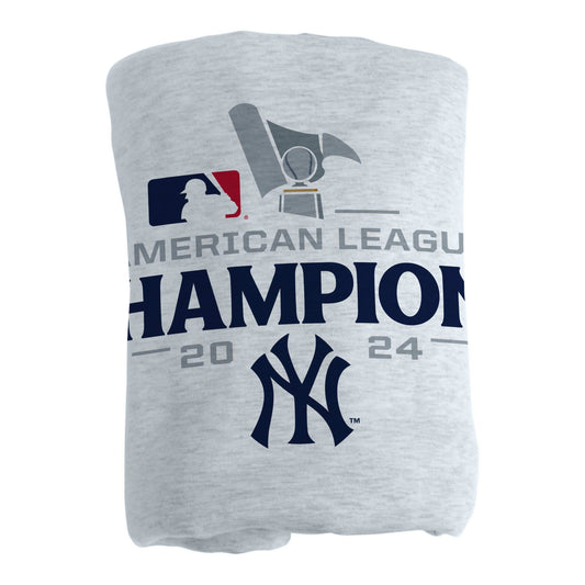 NY Yankees 2024 American League Champs Athletic Gray Sublimated Sweatshirt Blanket - Logo Brands - Flyclothing LLC
