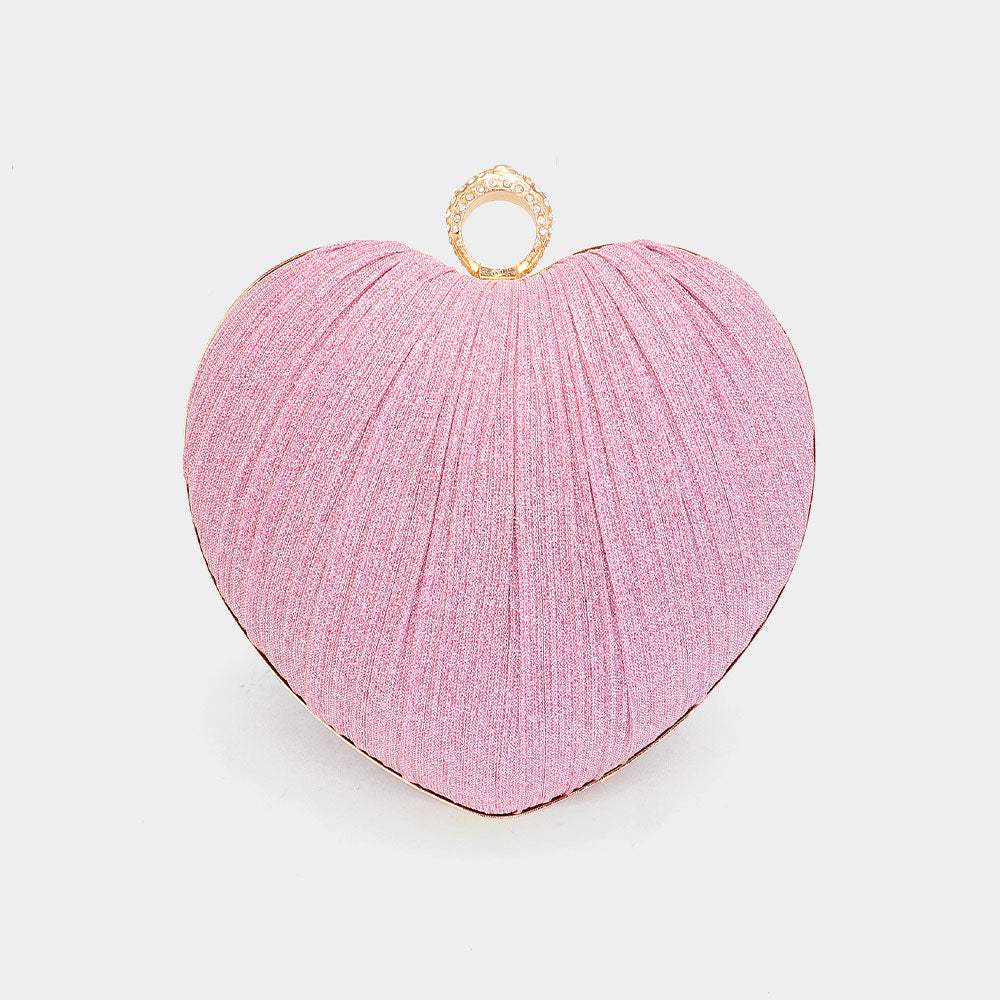 Sparkle Fabric Heart Fold Clutch / Evening Bag / Crossbody Bag - Madeline Love - Flyclothing LLC