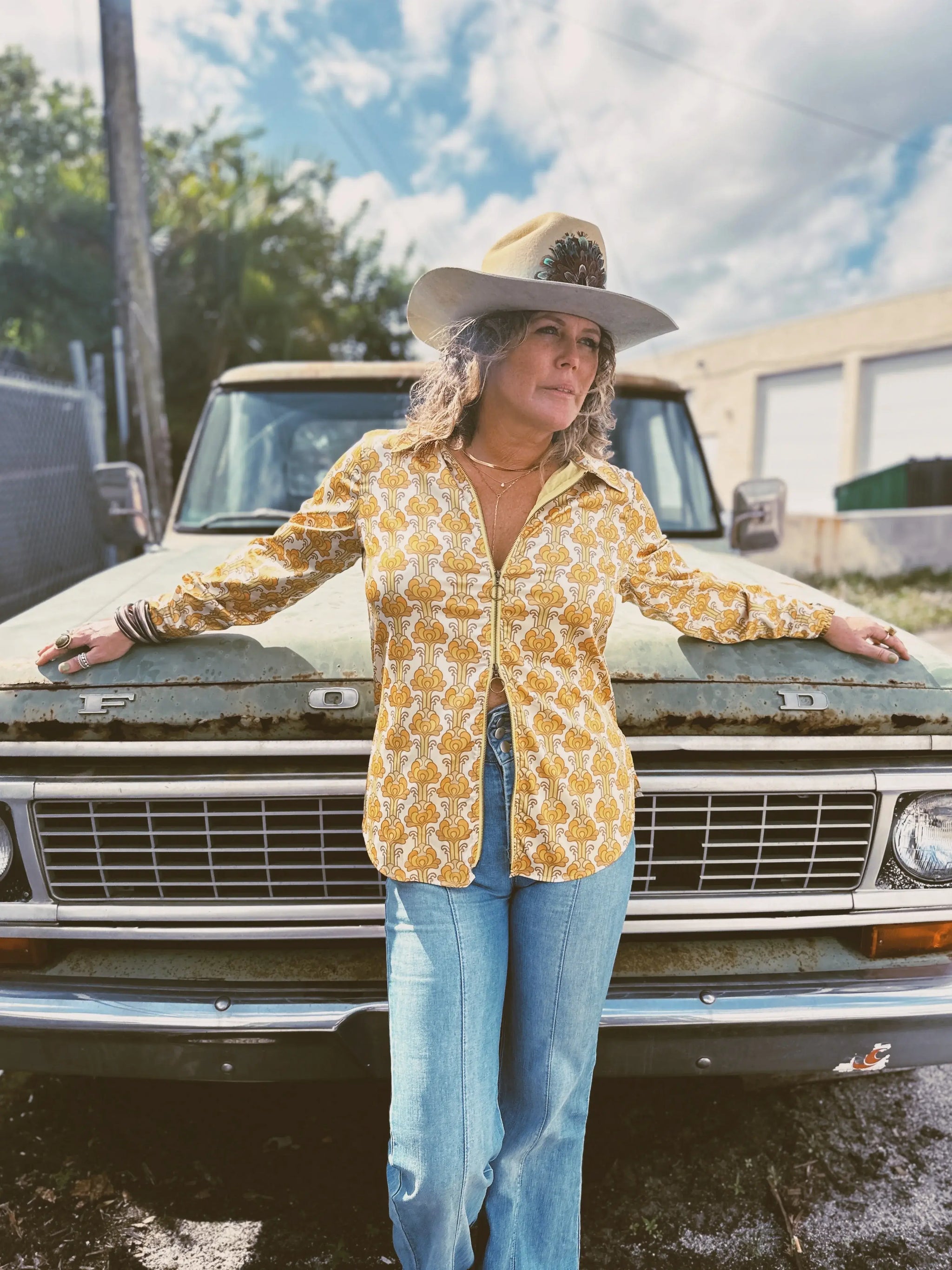 Streets Of Gold Golden Yellow Tulip Zipper Front Blouse - Lil Bee's Bohemian - Flyclothing LLC