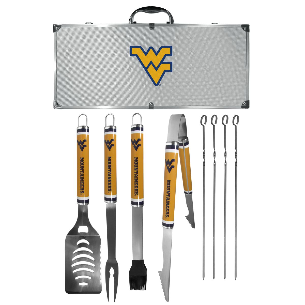 W. Virginia Mountaineers 8 pc Logo BBQ Set