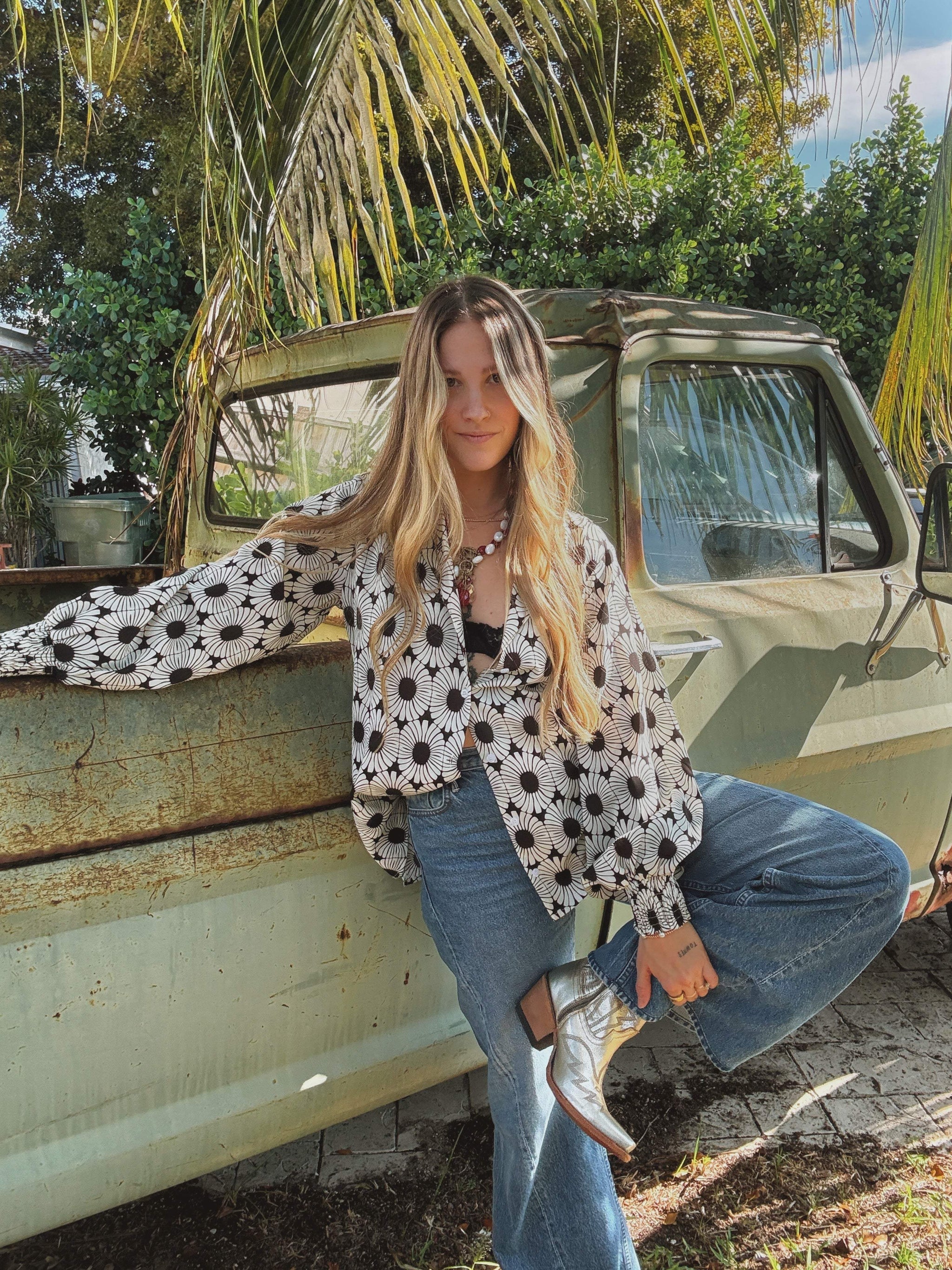 White Wedding Retro Floral Button Up Blouse PREORDER JUNE/JULY 2026 - Lil Bee's Bohemian - Flyclothing LLC