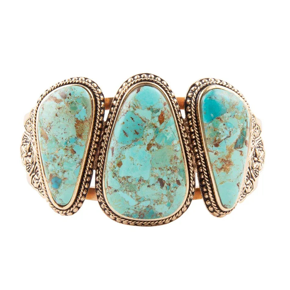 Trio Blue Turquoise Golden Cuff Bracelet - Barse Jewelry - Flyclothing LLC