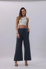 Acid Wash Wide-Leg Sweatpants – Relaxed Fit with Raw Hem - Boho Clothing and Accessories - Flyclothing LLC