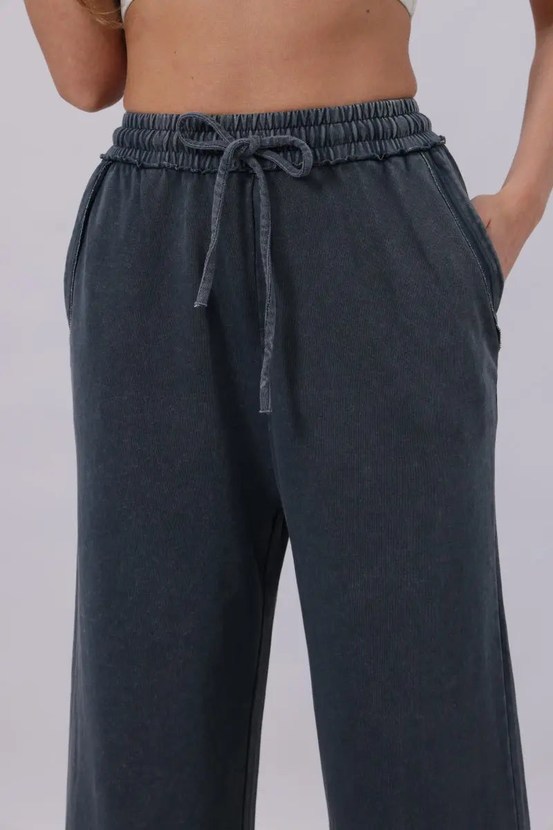 Acid Wash Wide-Leg Sweatpants – Relaxed Fit with Raw Hem - Boho Clothing and Accessories - Flyclothing LLC