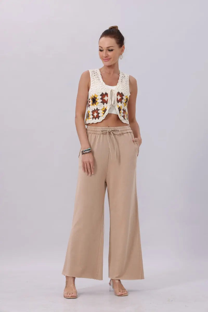 Acid Wash Wide-Leg Sweatpants – Relaxed Fit with Raw Hem - Boho Clothing and Accessories - Flyclothing LLC