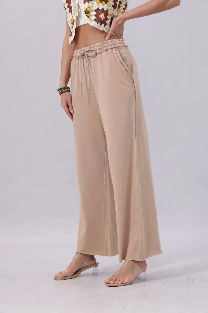 Acid Wash Wide-Leg Sweatpants – Relaxed Fit with Raw Hem - Boho Clothing and Accessories - Flyclothing LLC
