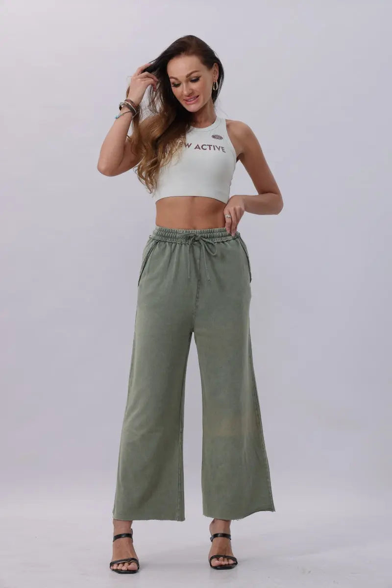 Acid Wash Wide-Leg Sweatpants – Relaxed Fit with Raw Hem - Boho Clothing and Accessories - Flyclothing LLC