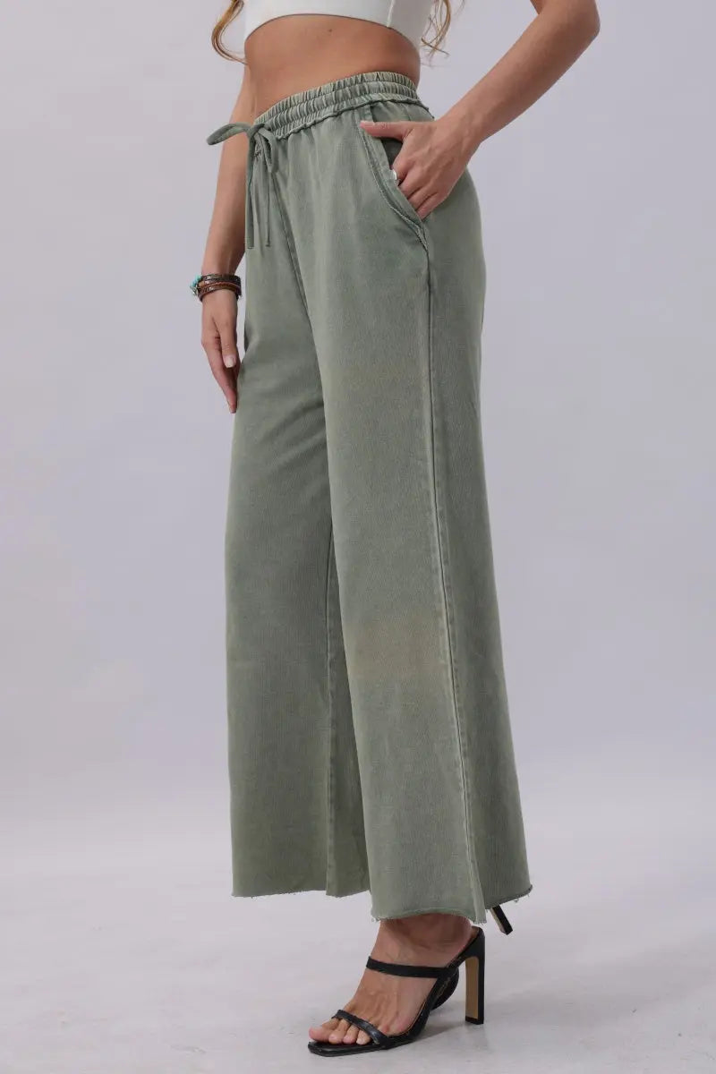 Acid Wash Wide-Leg Sweatpants – Relaxed Fit with Raw Hem - Boho Clothing and Accessories - Flyclothing LLC