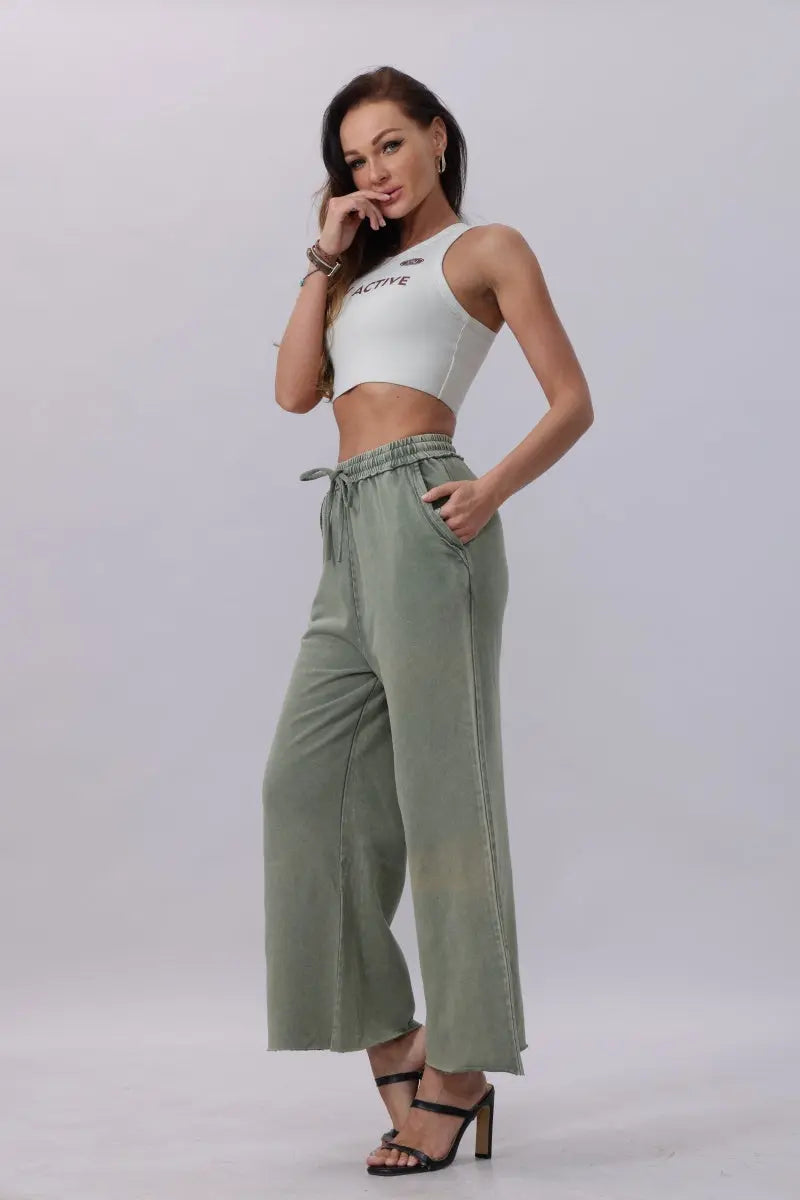 Acid Wash Wide-Leg Sweatpants – Relaxed Fit with Raw Hem - Boho Clothing and Accessories - Flyclothing LLC
