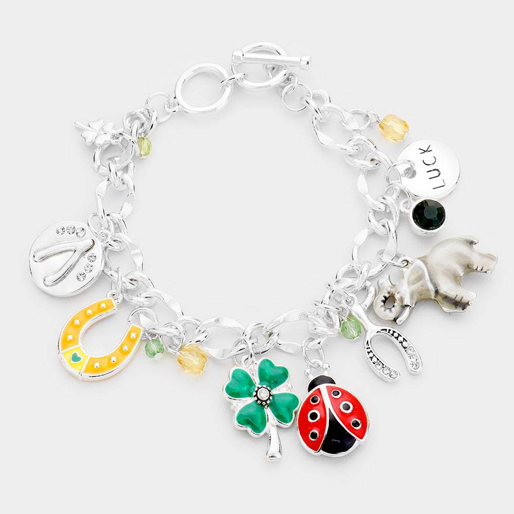Enamel Luck Multi Charm Charm Toggle Bracelet - Madeline Love - Flyclothing LLC