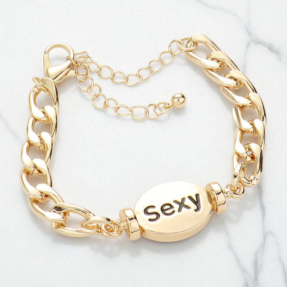 SEXY Metal Oval Message Charm Bracelet - Madeline Love - Flyclothing LLC