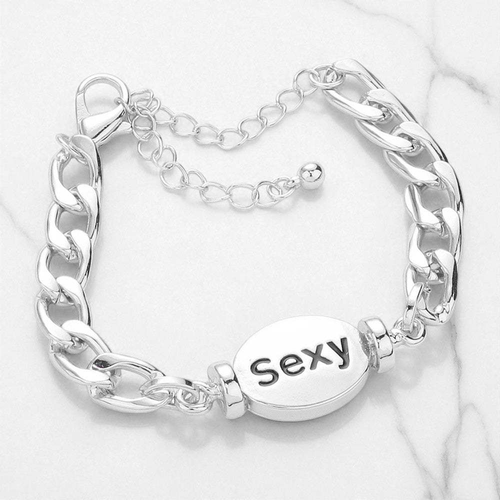 SEXY Metal Oval Message Charm Bracelet - Madeline Love - Flyclothing LLC
