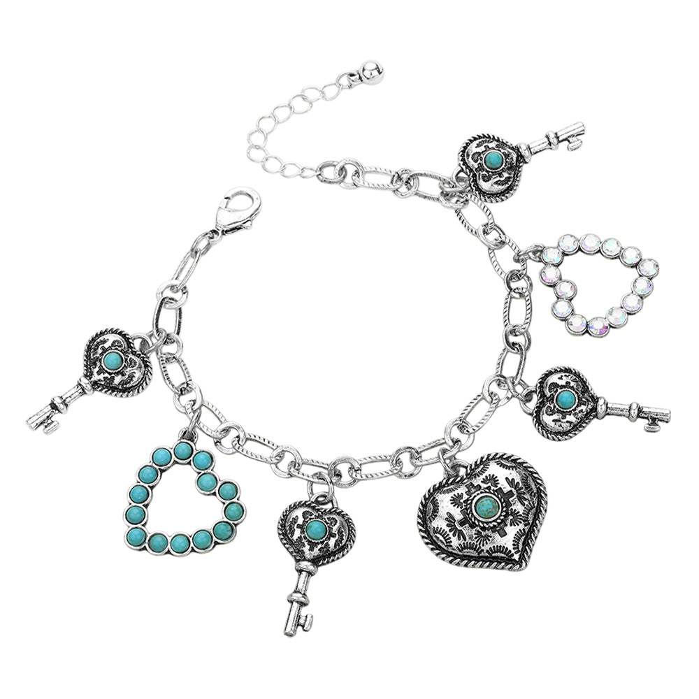 Western Heart Key Charm Station Bracelet - Madeline Love - Flyclothing LLC