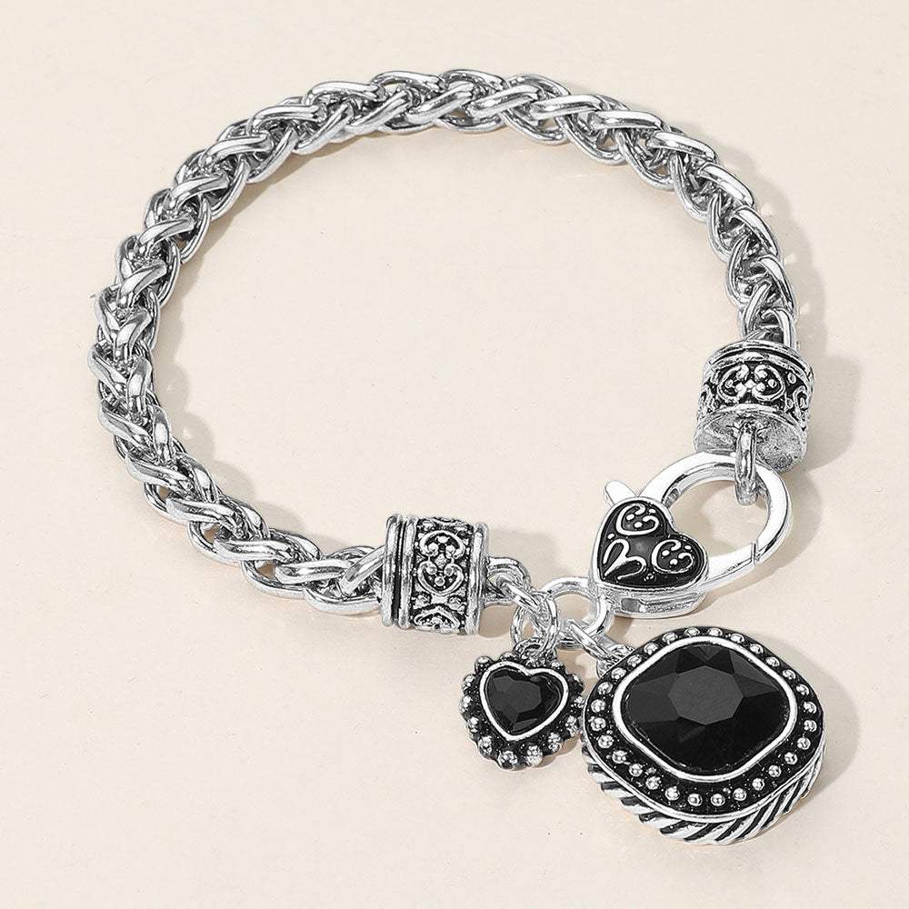 Square Heart Stone Charm Bracelet - Madeline Love - Flyclothing LLC