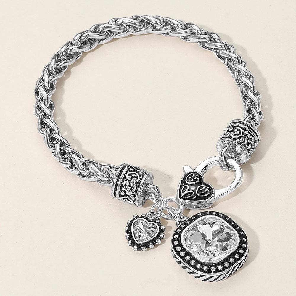 Square Heart Stone Charm Bracelet - Madeline Love - Flyclothing LLC