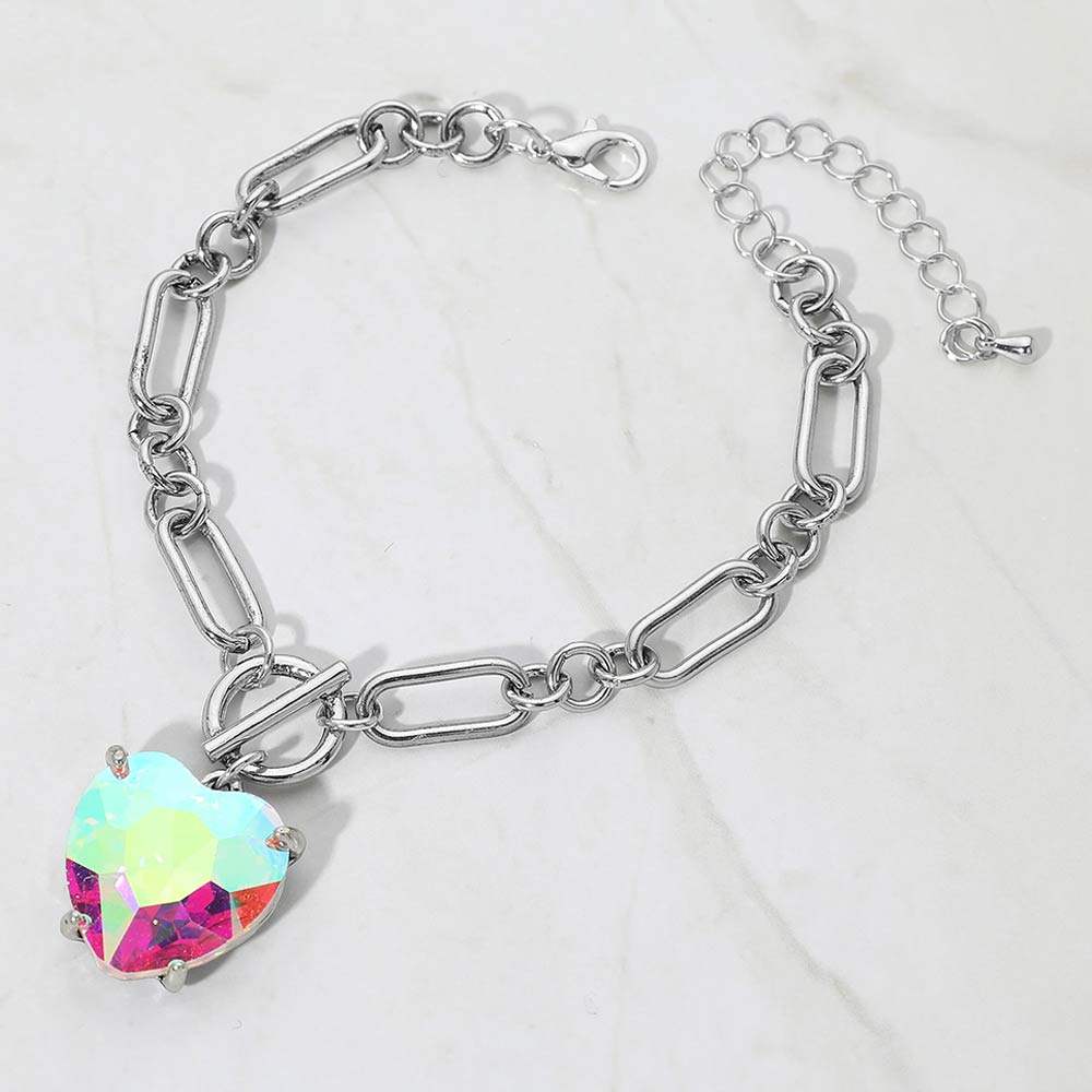 Chunky Heart Stone Cluster Toggle Charm Bracelet - Madeline Love - Flyclothing LLC