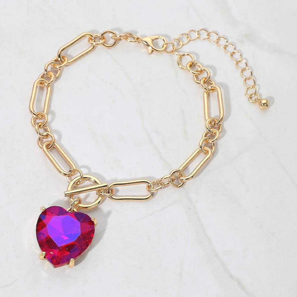 Chunky Heart Stone Cluster Toggle Charm Bracelet - Madeline Love - Flyclothing LLC