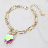 Chunky Heart Stone Cluster Toggle Charm Bracelet - Madeline Love - Flyclothing LLC