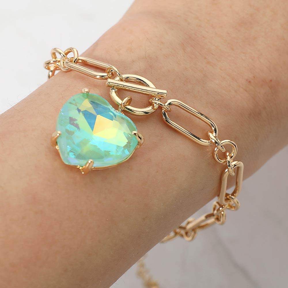 Chunky Heart Stone Cluster Toggle Charm Bracelet - Madeline Love - Flyclothing LLC