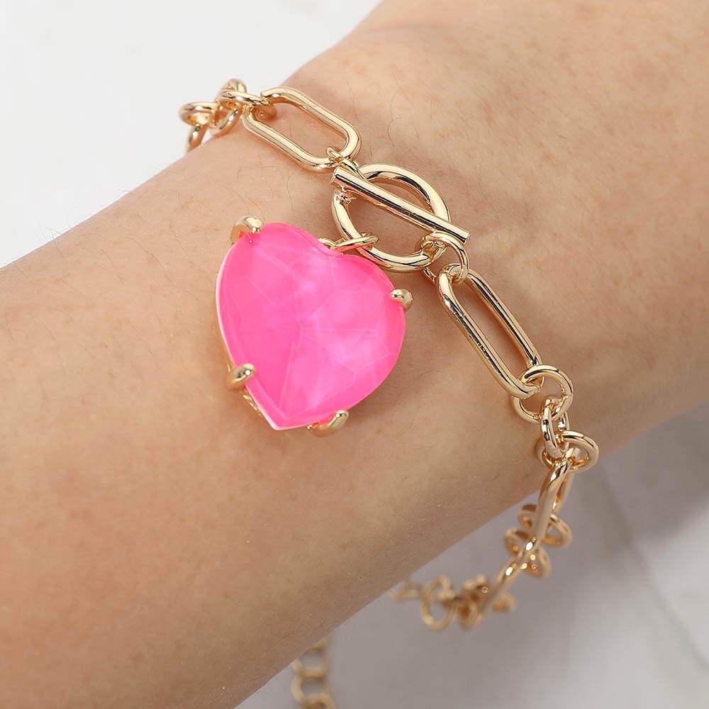 Chunky Heart Stone Cluster Toggle Charm Bracelet - Madeline Love - Flyclothing LLC