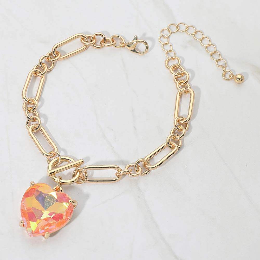 Chunky Heart Stone Cluster Toggle Charm Bracelet - Madeline Love - Flyclothing LLC