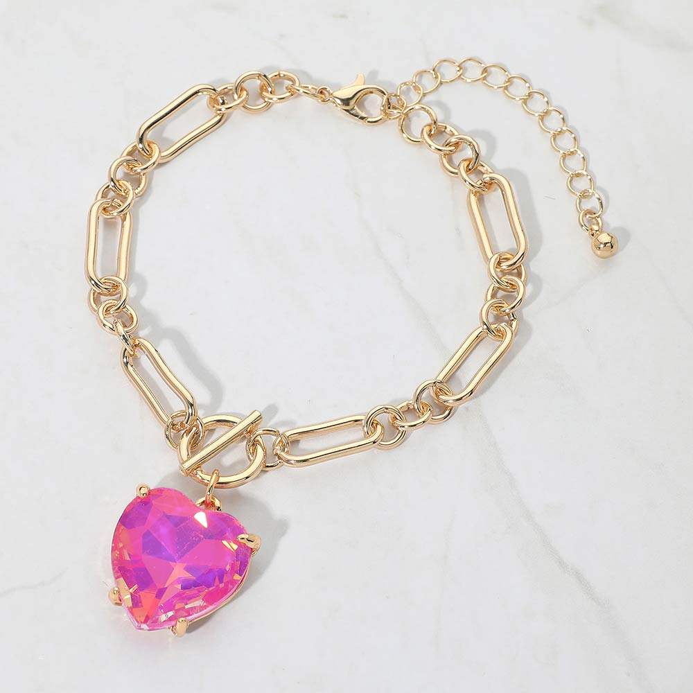Chunky Heart Stone Cluster Toggle Charm Bracelet - Madeline Love - Flyclothing LLC